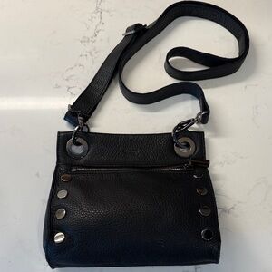 Hammitt Black Leather Crossbody Bag with Gunmetal Accents